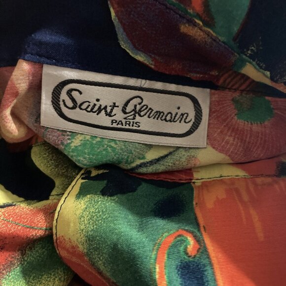 Vintage 1980s Saint Germain Oversized Rayon Blouse Top Orange Abstract Print XL - Picture 6 of 16